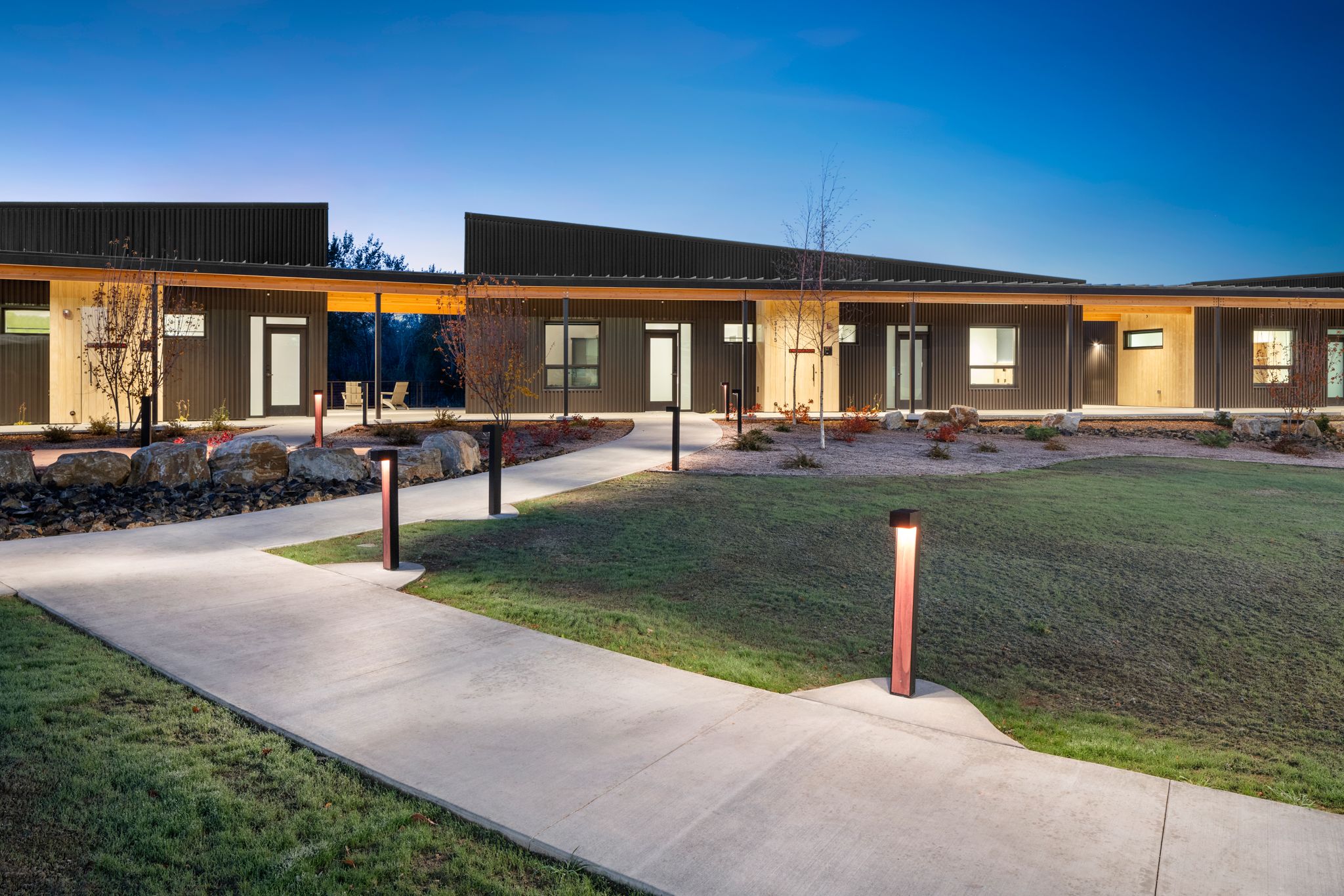 Exterior view of housing units on the Idaho Outdoor Fieldhouse campus.